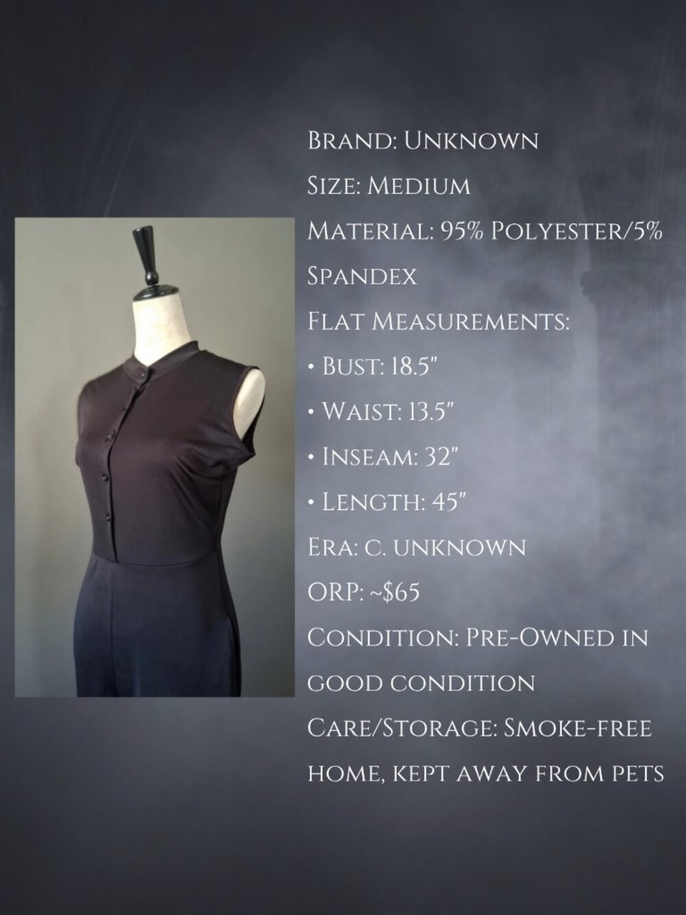 🪦 Sleeveless Button Up Pantsuit Jumpsuit Size Medium 🪦